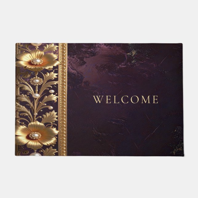 Tapis de sol en forme d'ornement floral doré (Devant)