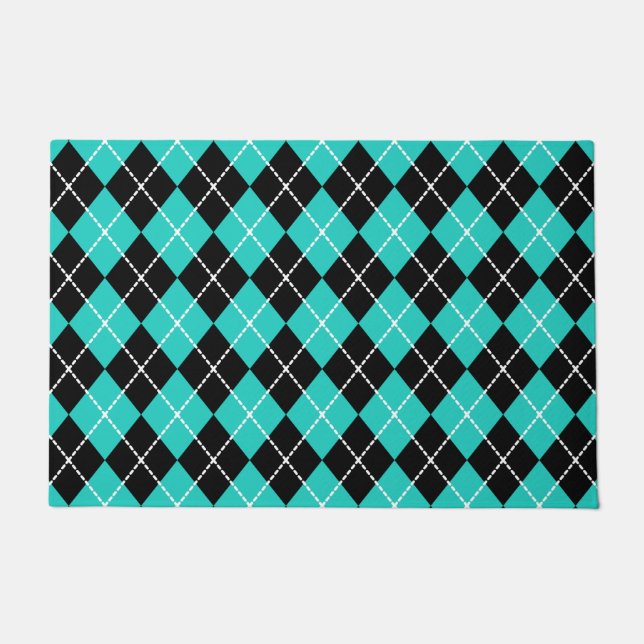 Tapis de sol en turquoise rétro en forme d'argyle  (Devant)