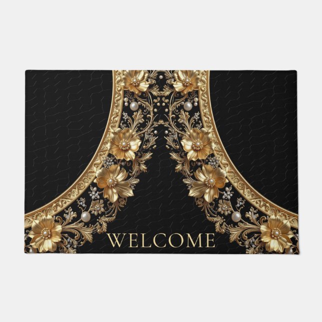 Tapis de sol Fleurs Ornementales Dorées (Devant)