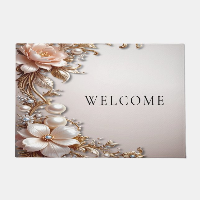 Tapis de sol Fleurs Roses et Blanches Doux (Devant)