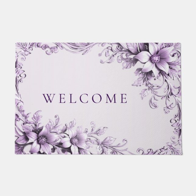 Tapis de sol Fleurs Violettes Élégant (Devant)