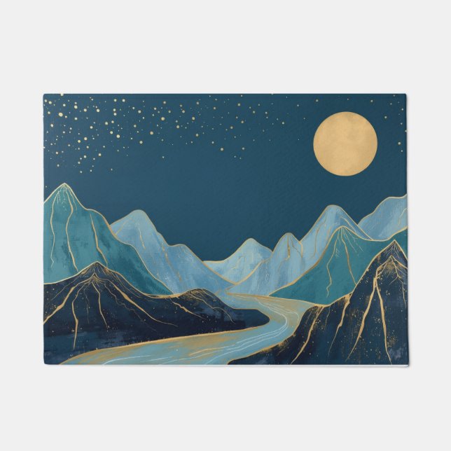 tapis de sol Golden Peaks Under a Night Sky (Devant)