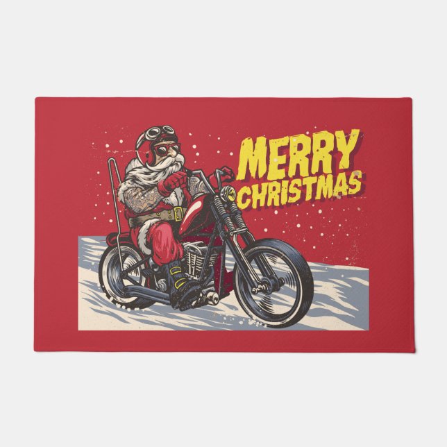 Tapis de sol Joyeux Noël Biker Santa (Devant)