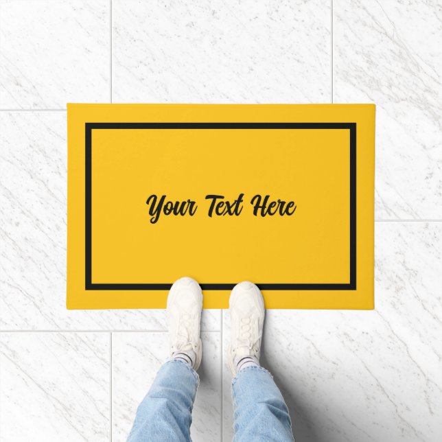 Tapis de sol moderne jaune 'Votre texte ici' (Intérieur)