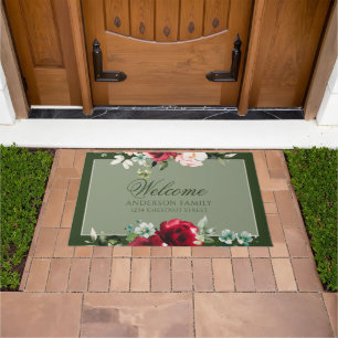 Tapis de sol personnalisé Rose blanche élégante et