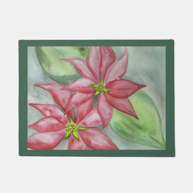 Tapis de sol Poinsettias de Noël Rétro (Devant)