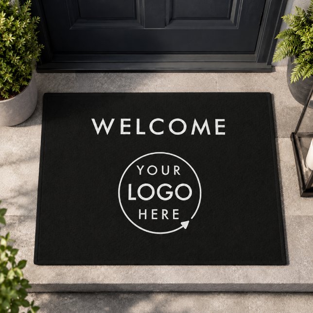 Tapis de sol pour entreprise | Tapis de bienvenue  (Black welcome logo doormat for shops, offices, salons, studios, restaurants, and gyms.)