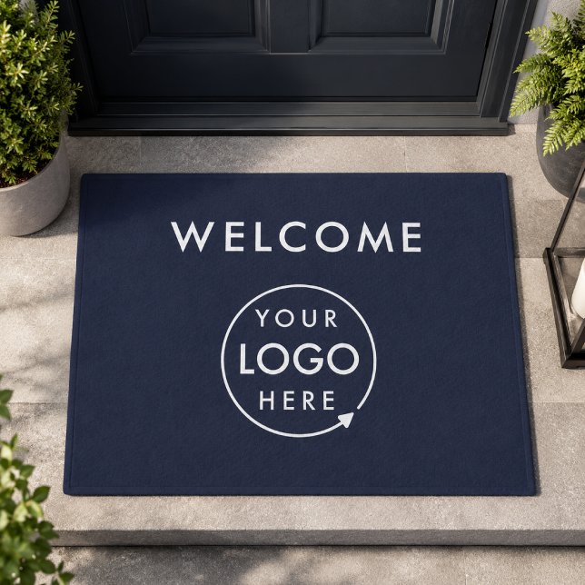 Tapis de sol | Tapis d'entrée de magasin avec logo (Navy welcome logo doormat for office lobbies, boutiques, salons, cafes, and studios.)
