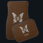 Tapis De Sol White Diamond Butterfly, Script Name, Brown<br><div class="desc">A classy white diamond butterfly design to personalize with white script name on brown background.</div>