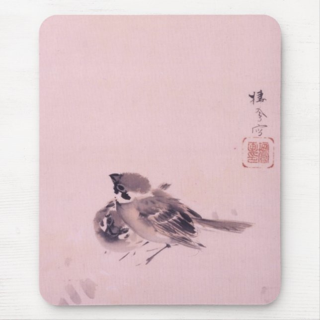 Tapis De Souris 双 雀, 栖 鳳 paire du Bruant, Seihō, Art Japonais (Devant)