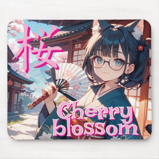 TAPIS DE SOURIS 桜と猫耳の少女と扇子 (Devant)