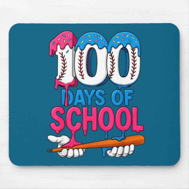 Tapis De Souris 100 Days Of School Baseball Drip Bat 100th Day Of  (Devant)