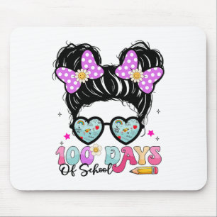 Tapis De Souris 100 Jours D'École Messy Bun Enseignant Fille Avec