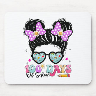 Tapis De Souris 100 Jours D'École Messy Bun Enseignant Fille Avec