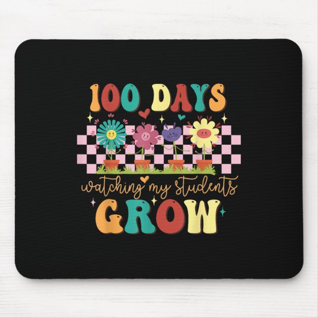 Tapis De Souris 100 jours Growing Boho Flowers Enseignant 100e jou (Devant)