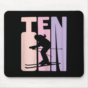 Tapis De Souris 10e anniversaire Girl Retro Ski Lover Skier 10 ans