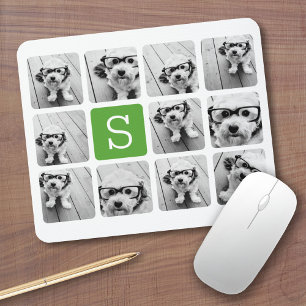 Tapis De Souris 11 Collage de photos - Vert blanc Monogramme moder
