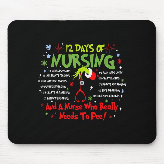 Tapis De Souris 12 Days Of Nursing Stethoscope Nurse Christmas Xma (Devant)