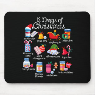 Tapis De Souris 12 médicaments de Noël Pharmacien Technicien Pharm