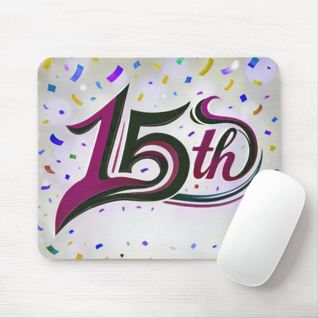Tapis De Souris 15ème Texte Avec Confetti Du Parti (Avec souris)