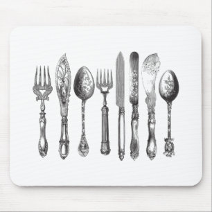 Tapis De Souris 1800s blancs de couteau de cuillère de fourchette