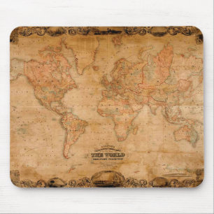 Tapis De Souris 1847 ANTIQUE CARTE MONDIALE Mousepad
