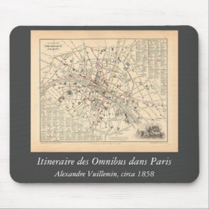 Tapis De Souris 1858 Carte : Itineraire des Omnibus dans Paris Fra