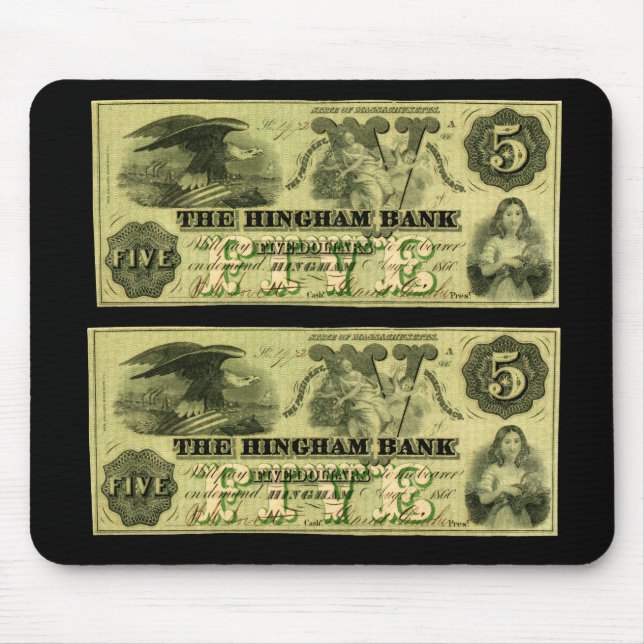 Tapis De Souris 1860 Hingham Massachusetts Note à cinq dollars (Devant)