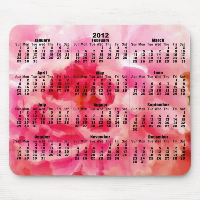 Tapis De Souris 2012 calendrier - pivoine peinte par rose Mousepad (Devant)