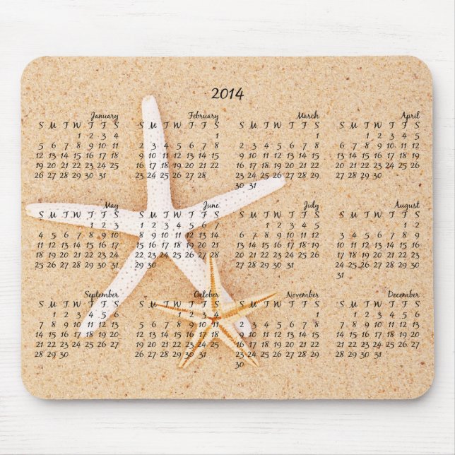 Tapis De Souris 2014 calendrier - étoiles de mer Mousepad (Devant)
