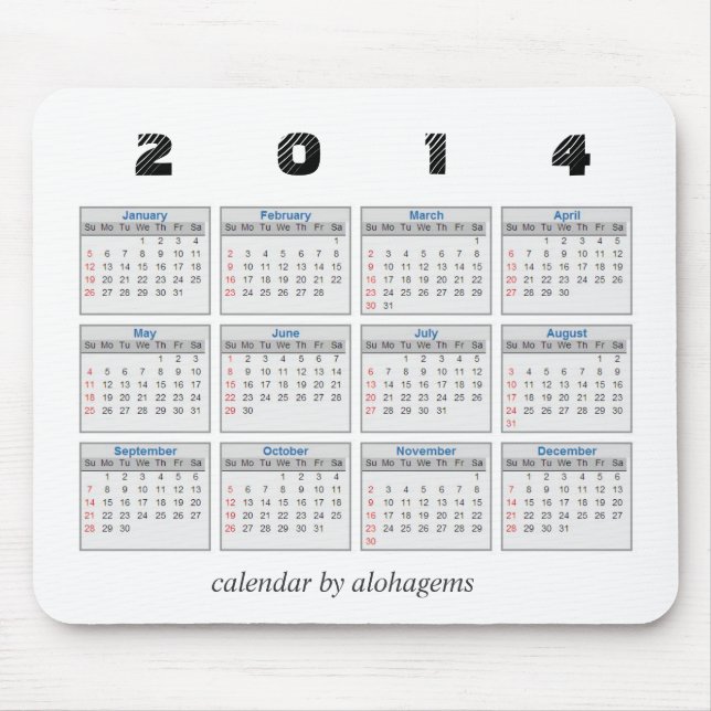 Tapis De Souris 2014 calendrier Mousepad (Devant)