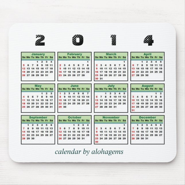 Tapis De Souris 2014 calendrier Mousepad (Devant)