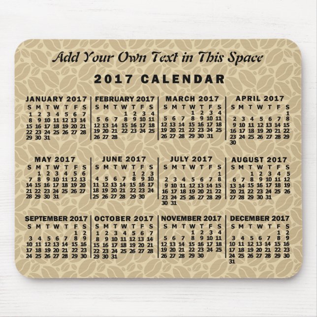 Tapis De Souris 2017 Année Calendrier mensuel Coffee Beans Custom (Devant)