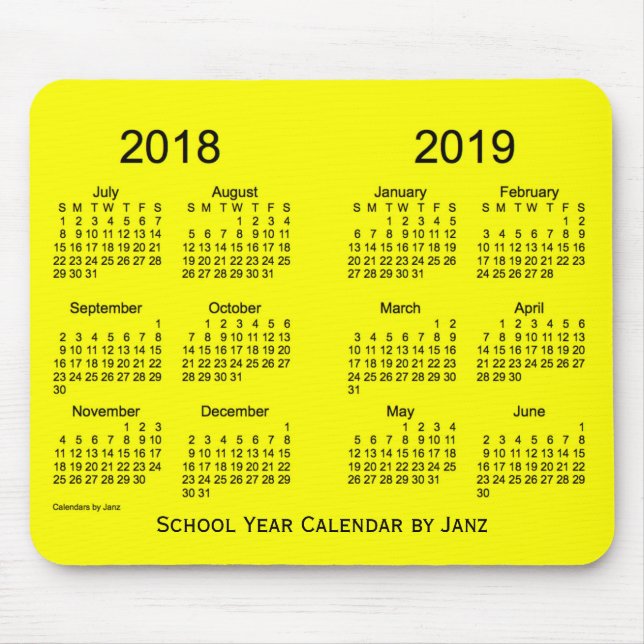Tapis De Souris 2018-2019 calendrier de jaune d'année scolaire par (Devant)