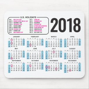 Tapis De Souris 2018 calendrier Mousepad avec des vacances des