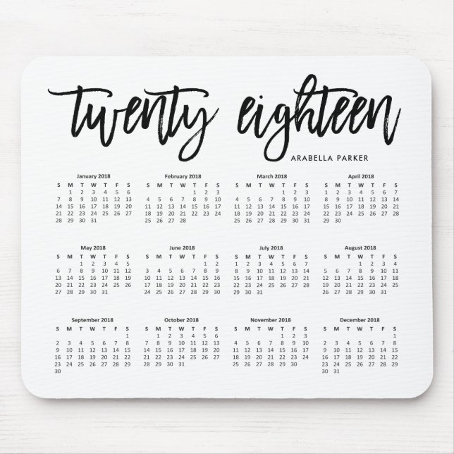 Tapis De Souris 2018 typographie moderne du calendrier | (Devant)