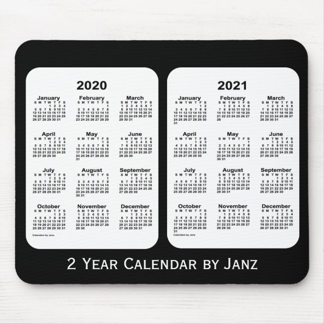 Tapis De Souris 2020-2021 Calendrier 2 ans noir et blanc par Janz (Devant)