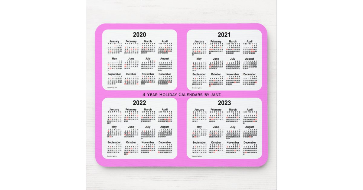 Tapis De Souris 2020-2023 Violet Calendrier Des 4 Ans De Vacances