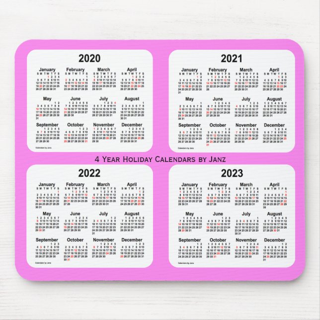Tapis De Souris 2020-2023 Violet calendrier des 4 ans de vacances  (Devant)