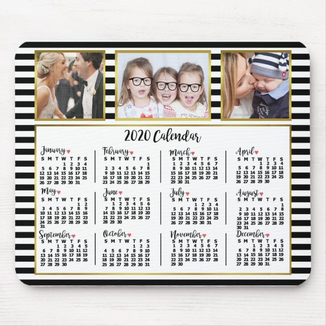 Tapis De Souris 2020 Calendrier Preppy Stripes Photo Collage perso (Devant)