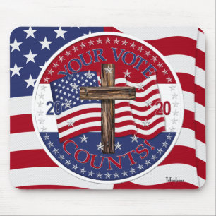 Tapis De Souris 2020 Votre Vote Compte Croix Et Drapeau Américain