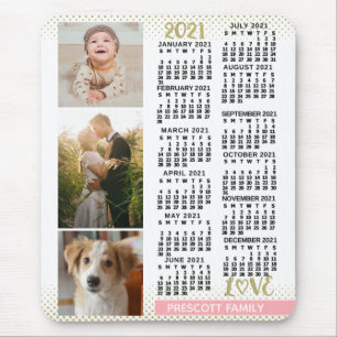 Tapis De Souris 2021 Calendar Blush Pink Gold Family Photo Collage