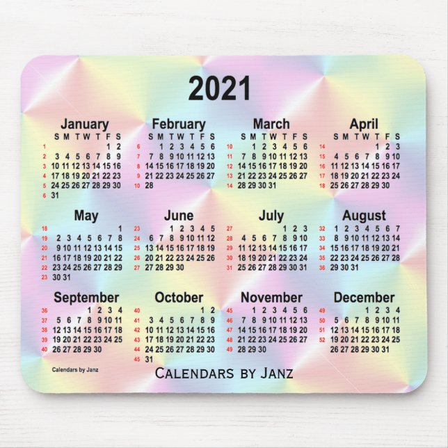 Tapis De Souris 2021 Satin Arc-en-ciel Calendrier de 52 semaines p (Devant)