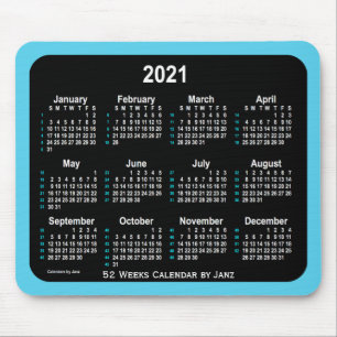 Tapis De Souris 2021 Sky Blue Neon Calendrier de 52 semaines par J