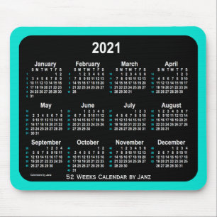 Tapis De Souris 2021 Turquoise Neon 52 semaines Calendrier par Jan