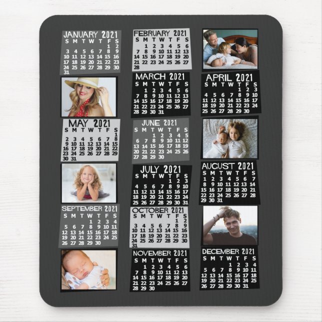 Tapis De Souris 2021 Year Monthly Calendar Mod Black Photo Collage (Devant)