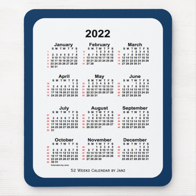 Tapis De Souris 2022 Police Box Blue 52 Week Calendar par Janz (Devant)