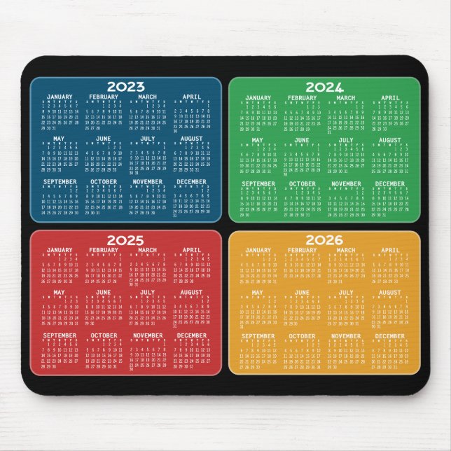 Tapis De Souris 2023 2024 2025 2026 Calendrier 4 ans couleurs prim (Devant)