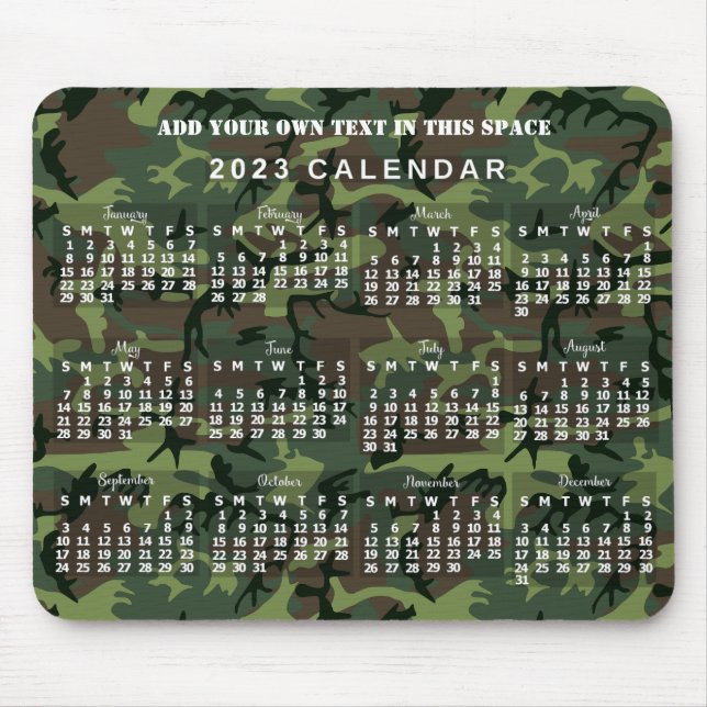 Tapis De Souris 2023 Année Calendrier mensuel Camouflage Camo Gree (Devant)