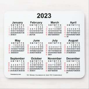 Tapis De Souris 2023 Blanc 52 semaines Calendrier ISO par Janz